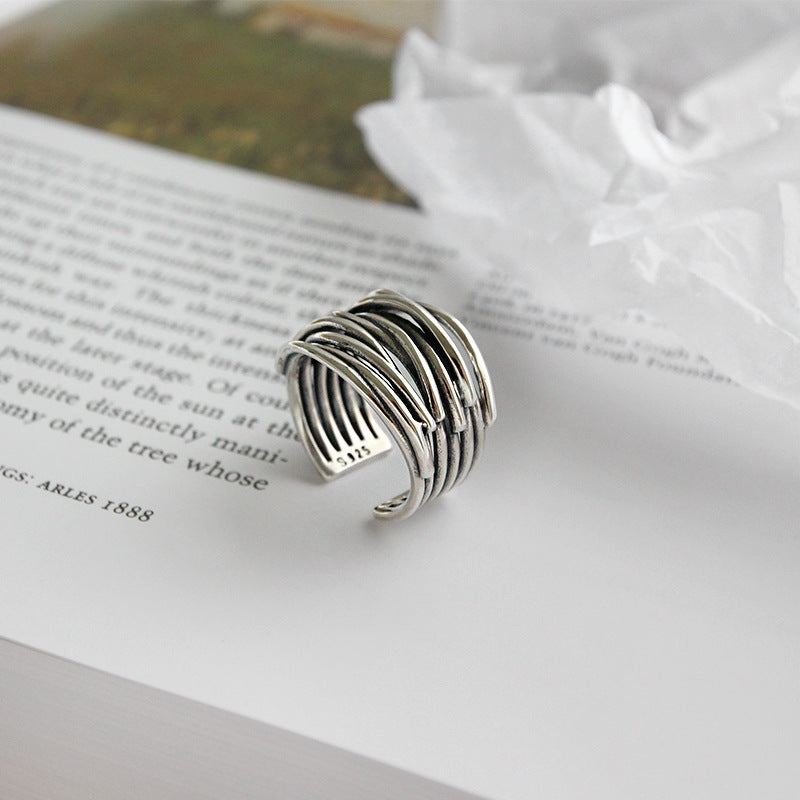 Bague ajustable en argent sterling 925 en couches