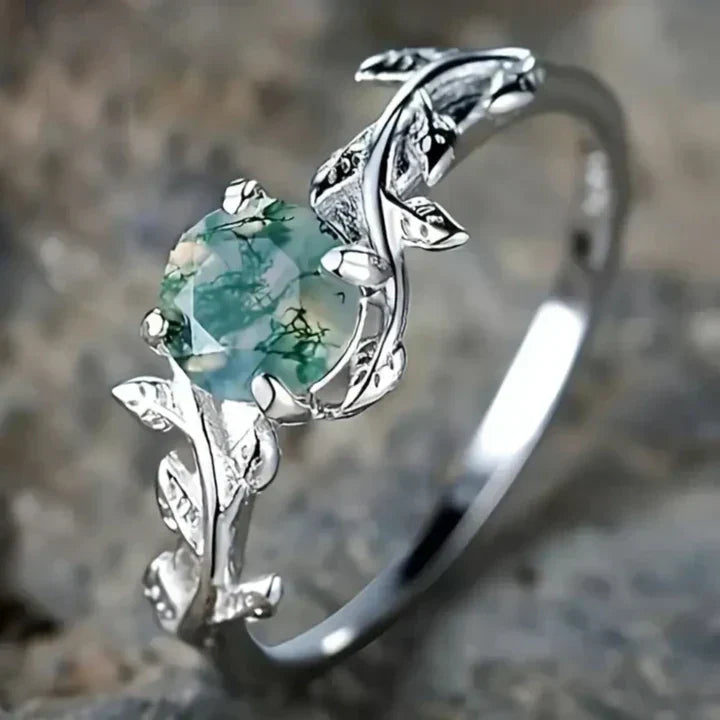 Bague Vintage en Stein Grün Argentée