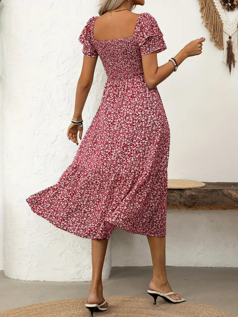 Liliane™ | Robe Midi Froncée Fleurie
