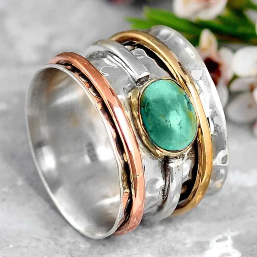 Coco - Bague vintage en or et argent avec turquoise