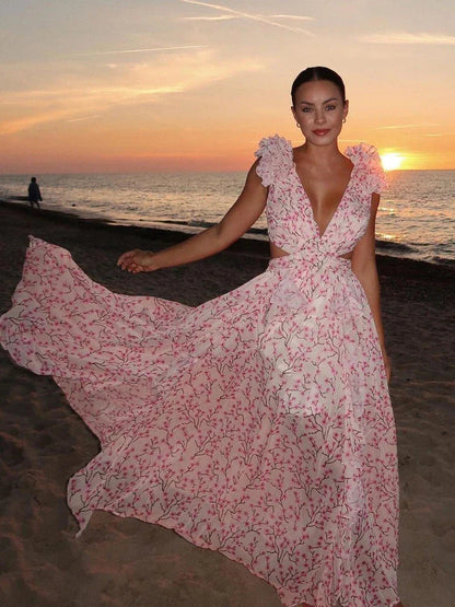 Lexi™ | Robe Longue Maxi à Volants Dos Nu d'Été