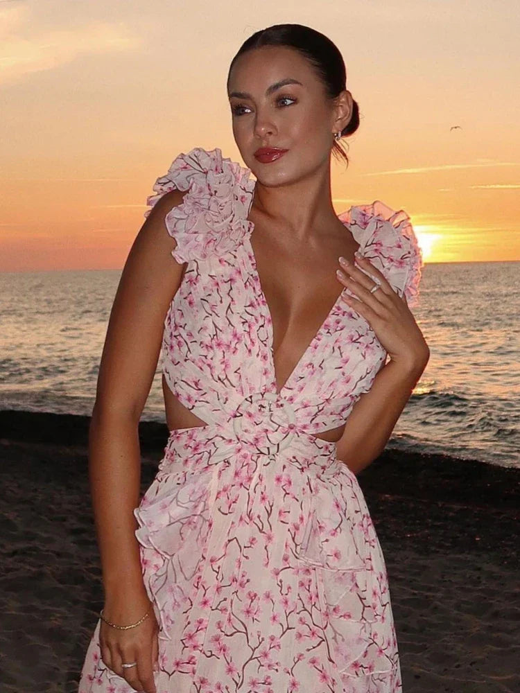 Lexi™ | Robe Longue Maxi à Volants Dos Nu d'Été