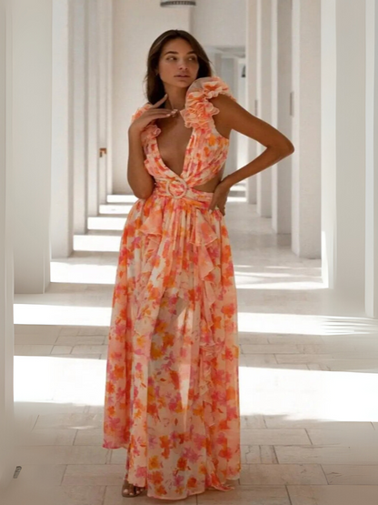 Lexi™ | Robe Longue Maxi à Volants Dos Nu d'Été