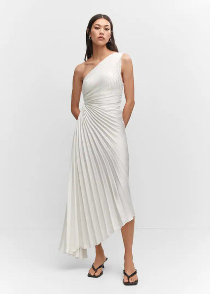 Sylviana™ | Robe Midi Femme Chic Plissée à Une Épaule
