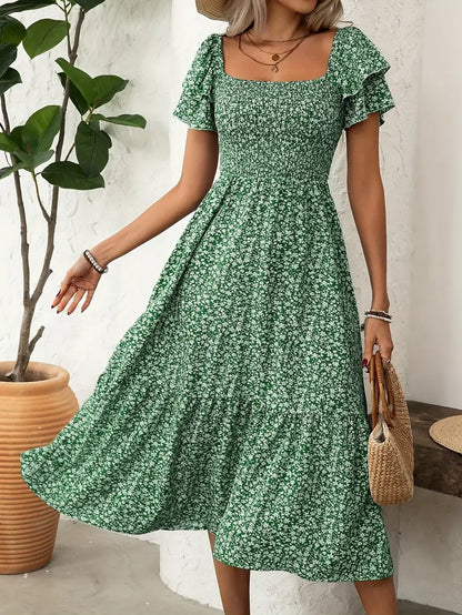 Liliane™ | Robe Midi Froncée Fleurie