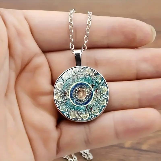 Collier vintage Mandala rond bleu